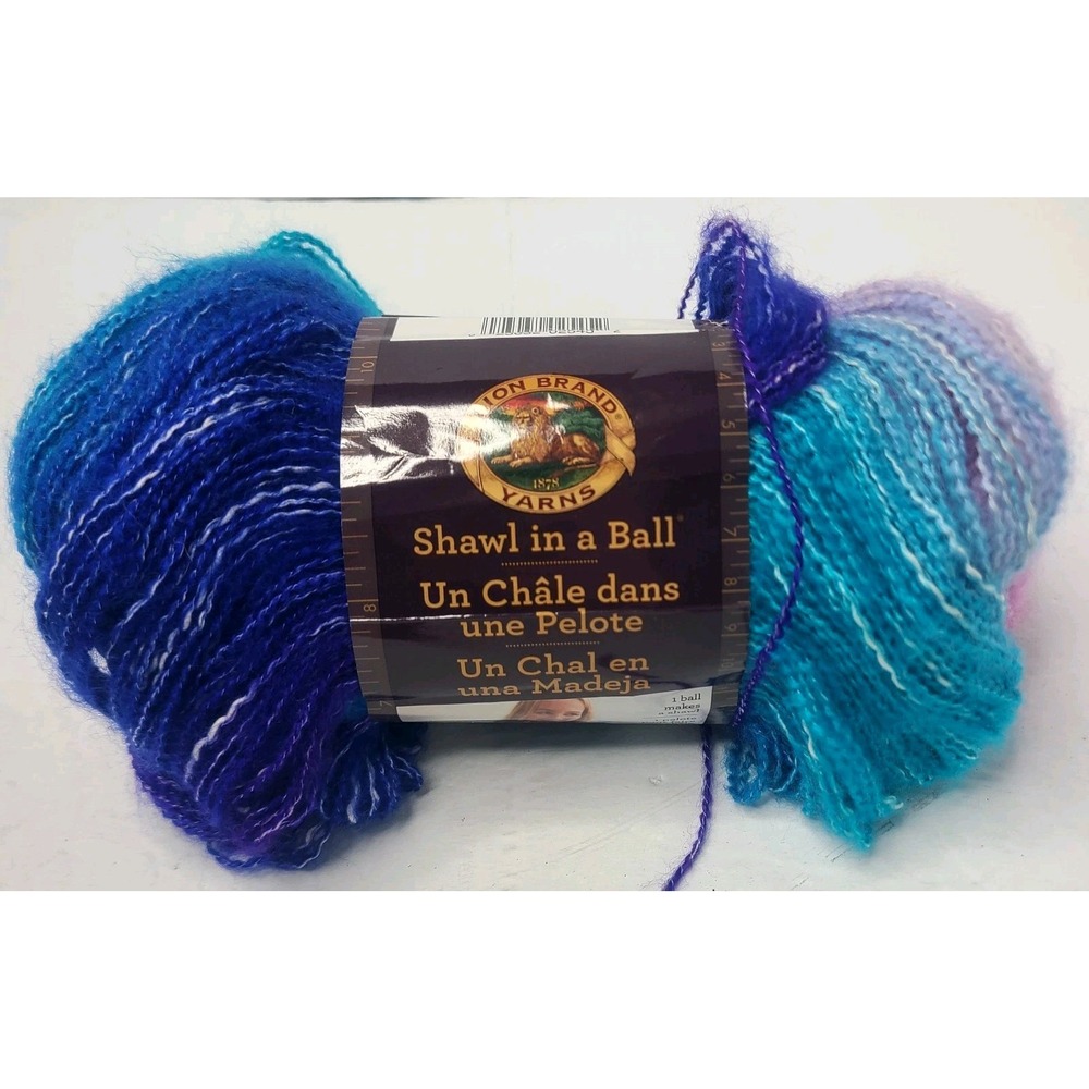 Lion Brand SHAWL IN A BALL Yarn Half Moon #212 Blues Pinks 5.3 oz.
